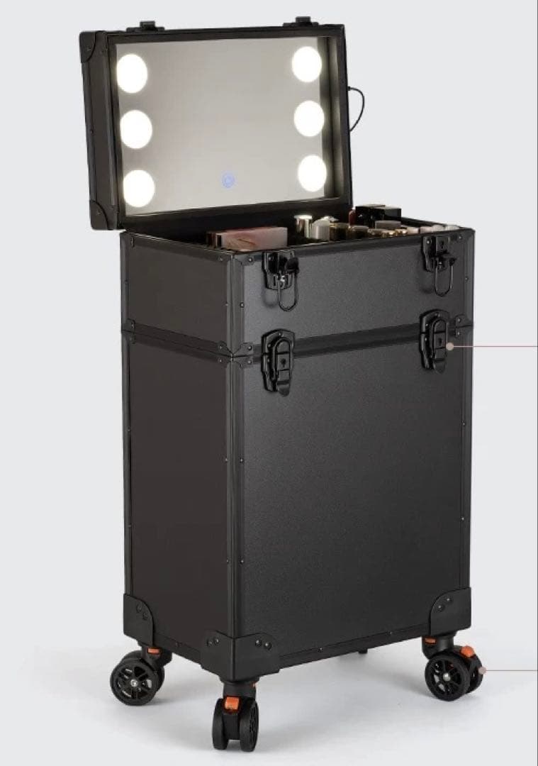 黒いメイクボックス ミラー付き メイクアップアーティスト専用化粧箱 可移動化粧台