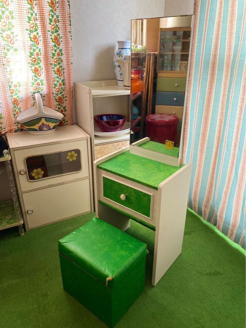 ドレッサー 鏡台 昭和レトロ 当時物 レトロポップ インテリア 緑 グリーン