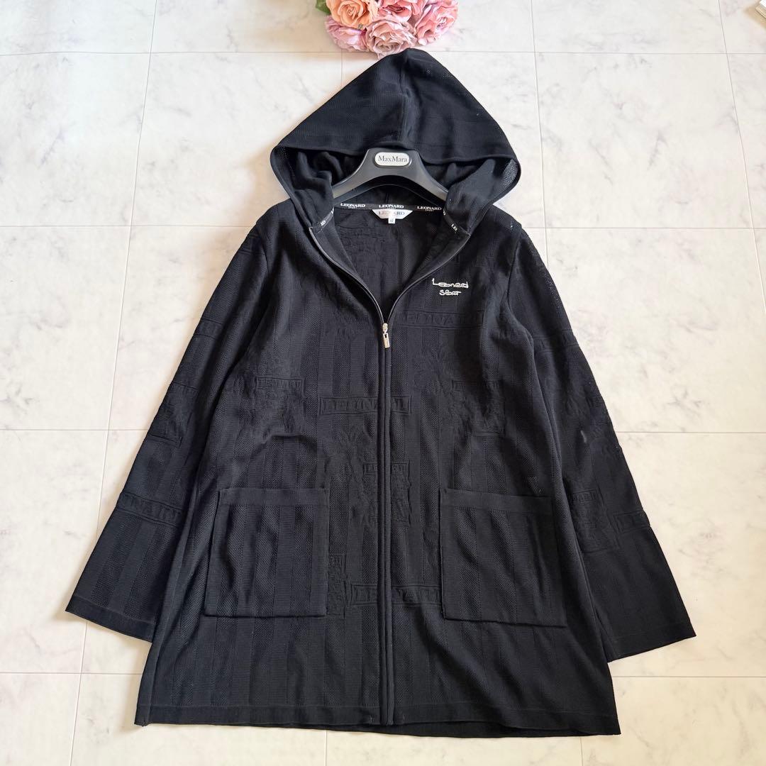 近年モデル★レオナール ロゴ 花柄メッシュ フーディ パーカー 大きいサイズ42