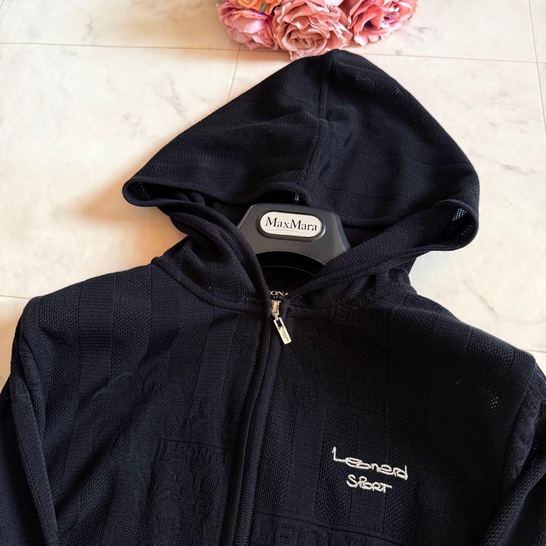 近年モデル★レオナール ロゴ 花柄メッシュ フーディ パーカー 大きいサイズ42