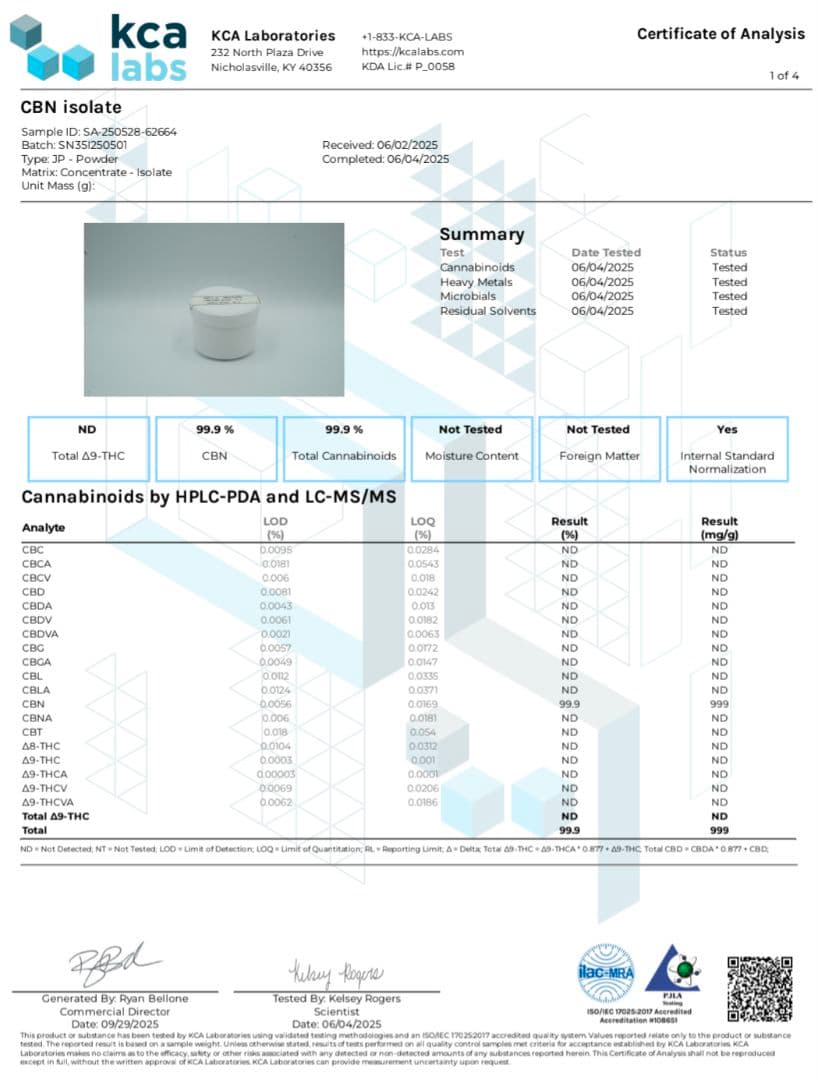 値下げ中【CBNアイソレート10g】純度99%以上／欧州産／食品通関＆新基準対応
