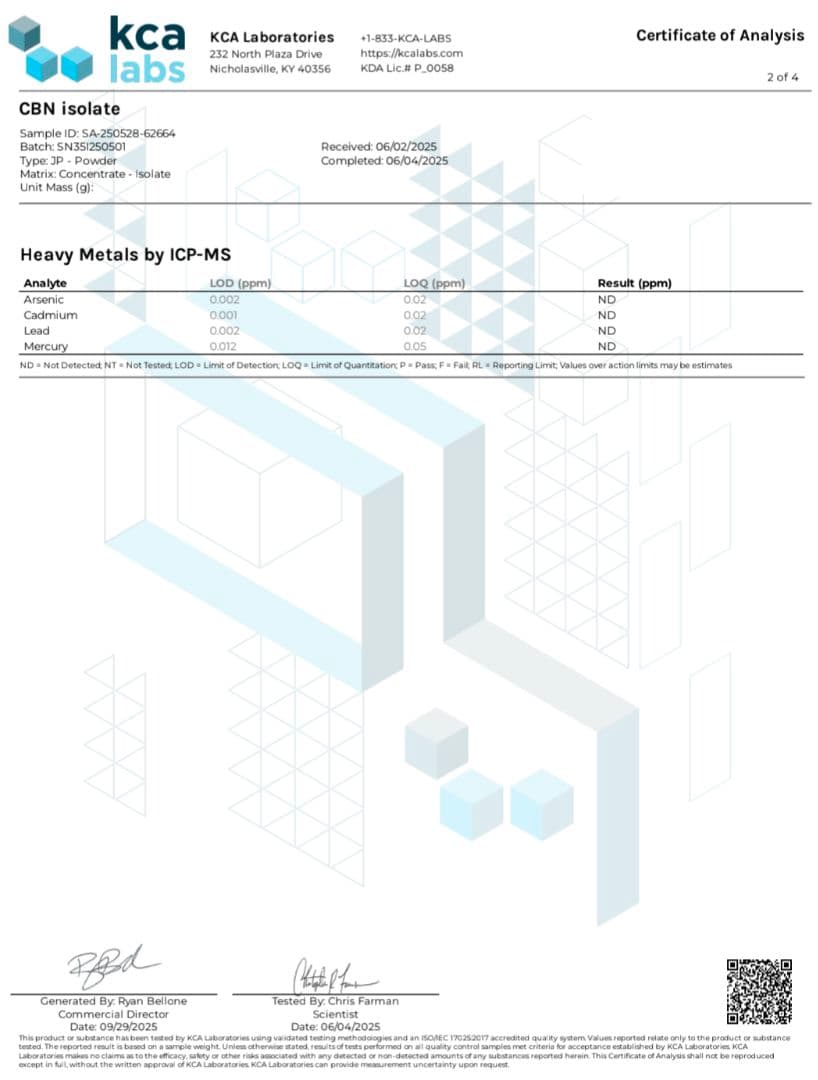 値下げ中【CBNアイソレート10g】純度99%以上／欧州産／食品通関＆新基準対応