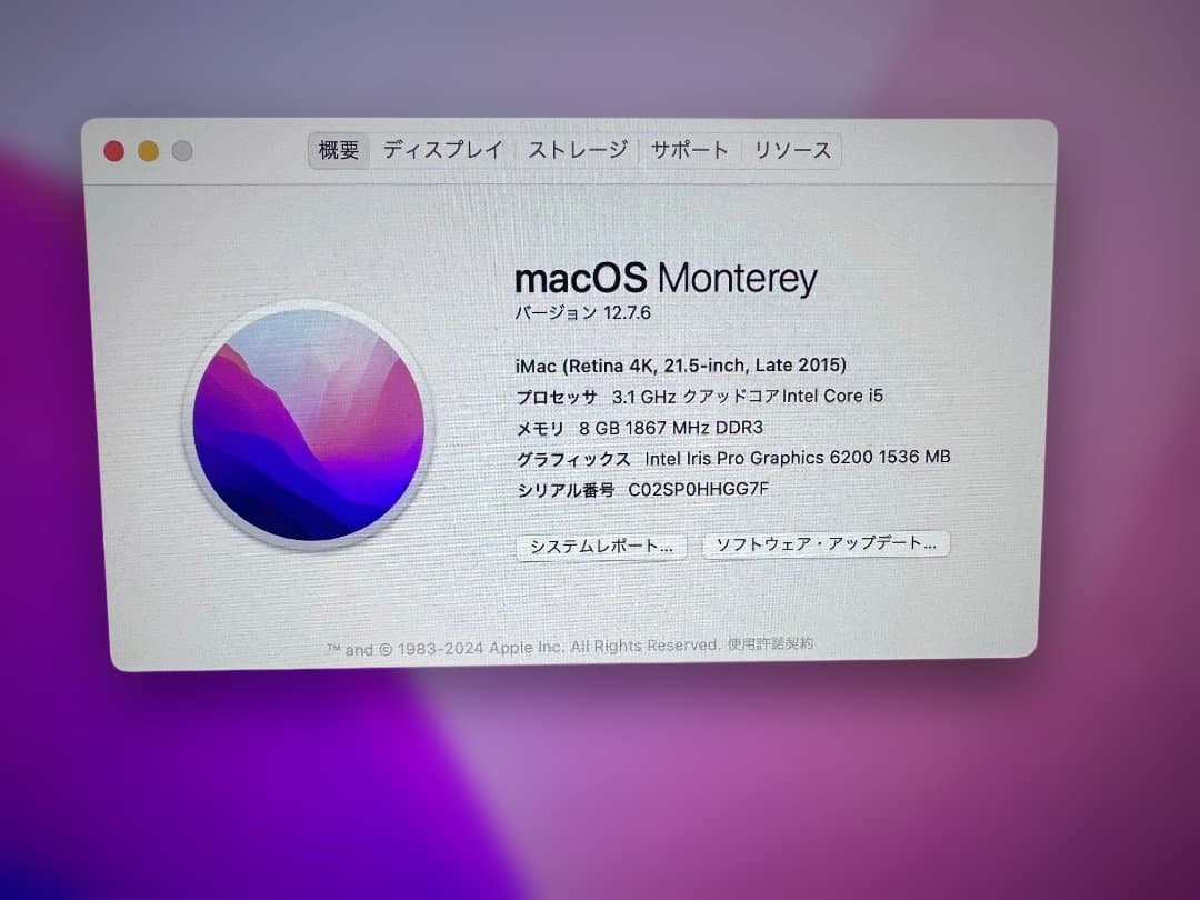 動作順調★iMac21.5型Retina 4KディスプレイFusionDrive