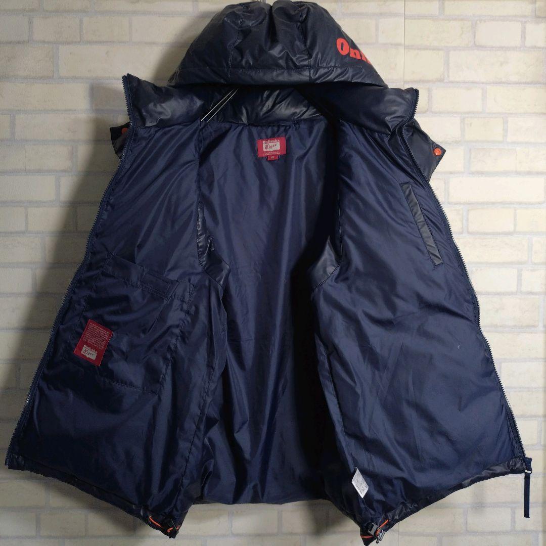 オニツカタイガー★フードロゴ 金プレート モコモコ ダウンベスト ネイビー XL