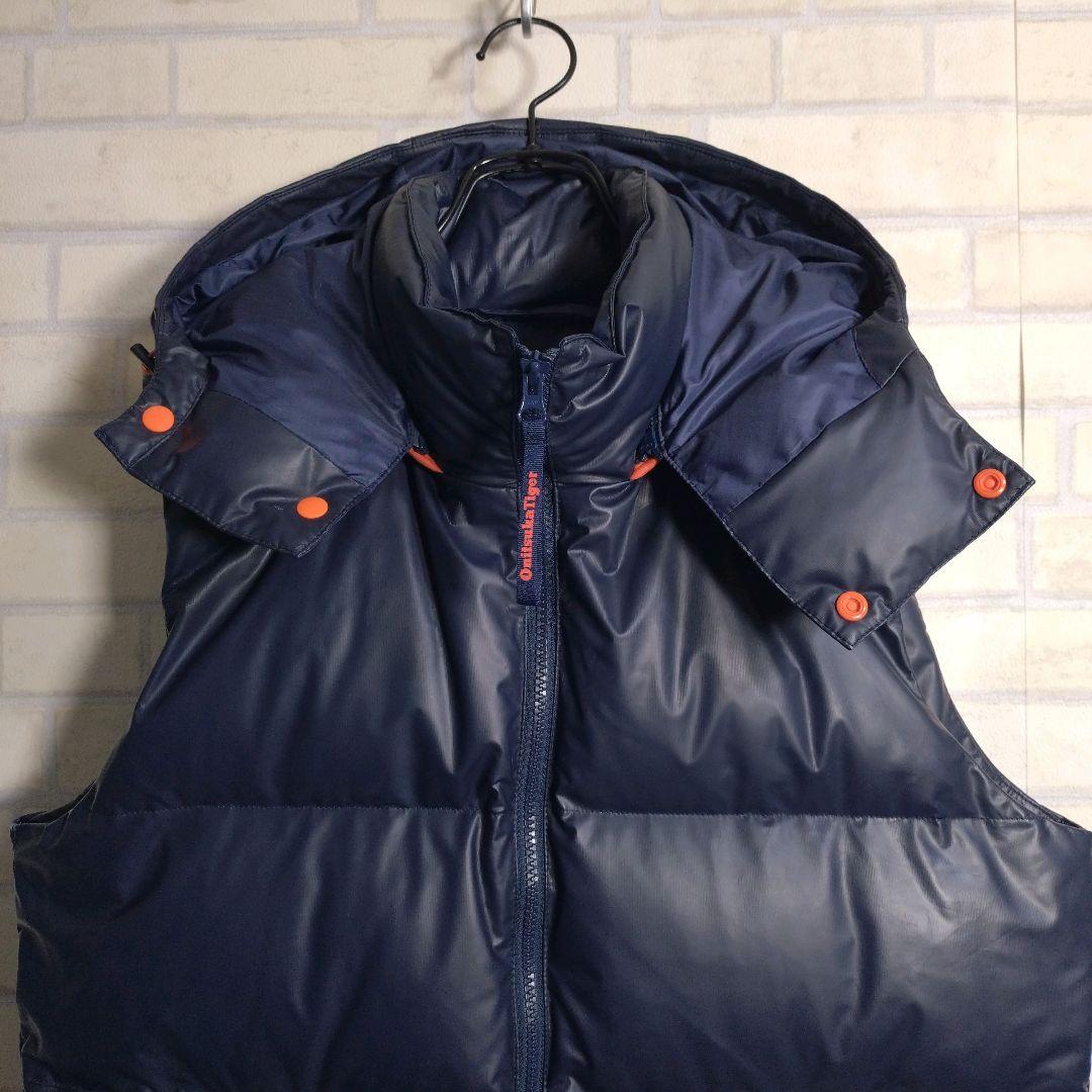 オニツカタイガー★フードロゴ 金プレート モコモコ ダウンベスト ネイビー XL