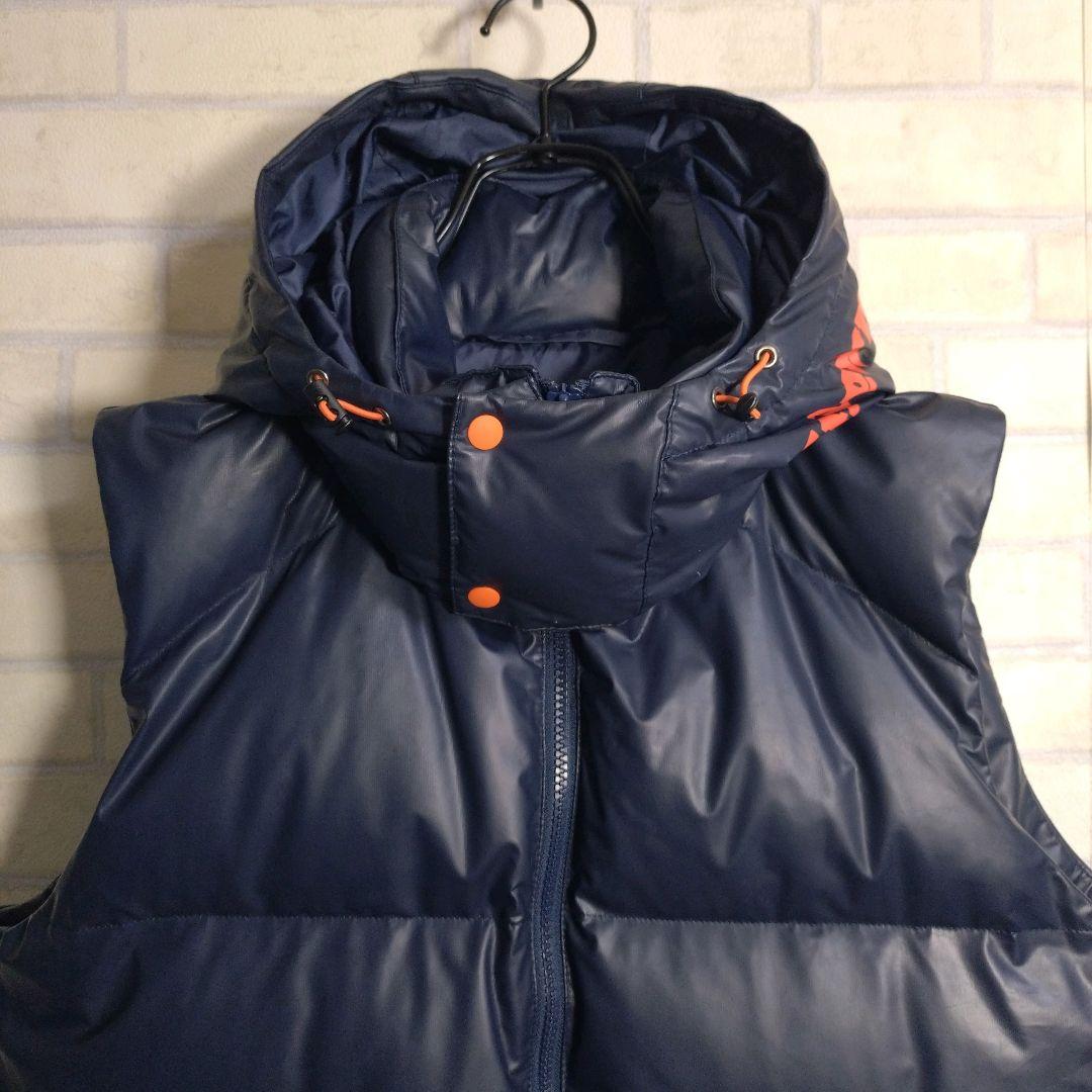 オニツカタイガー★フードロゴ 金プレート モコモコ ダウンベスト ネイビー XL