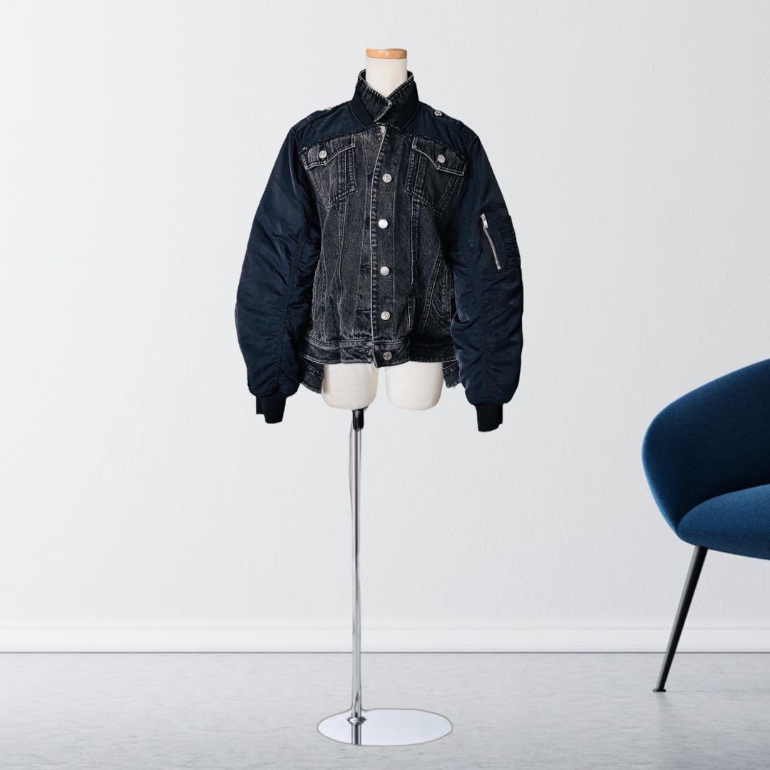 定価14万 3.1 フィリップリム 黒 デニム MA-1 デニム ジャケット M