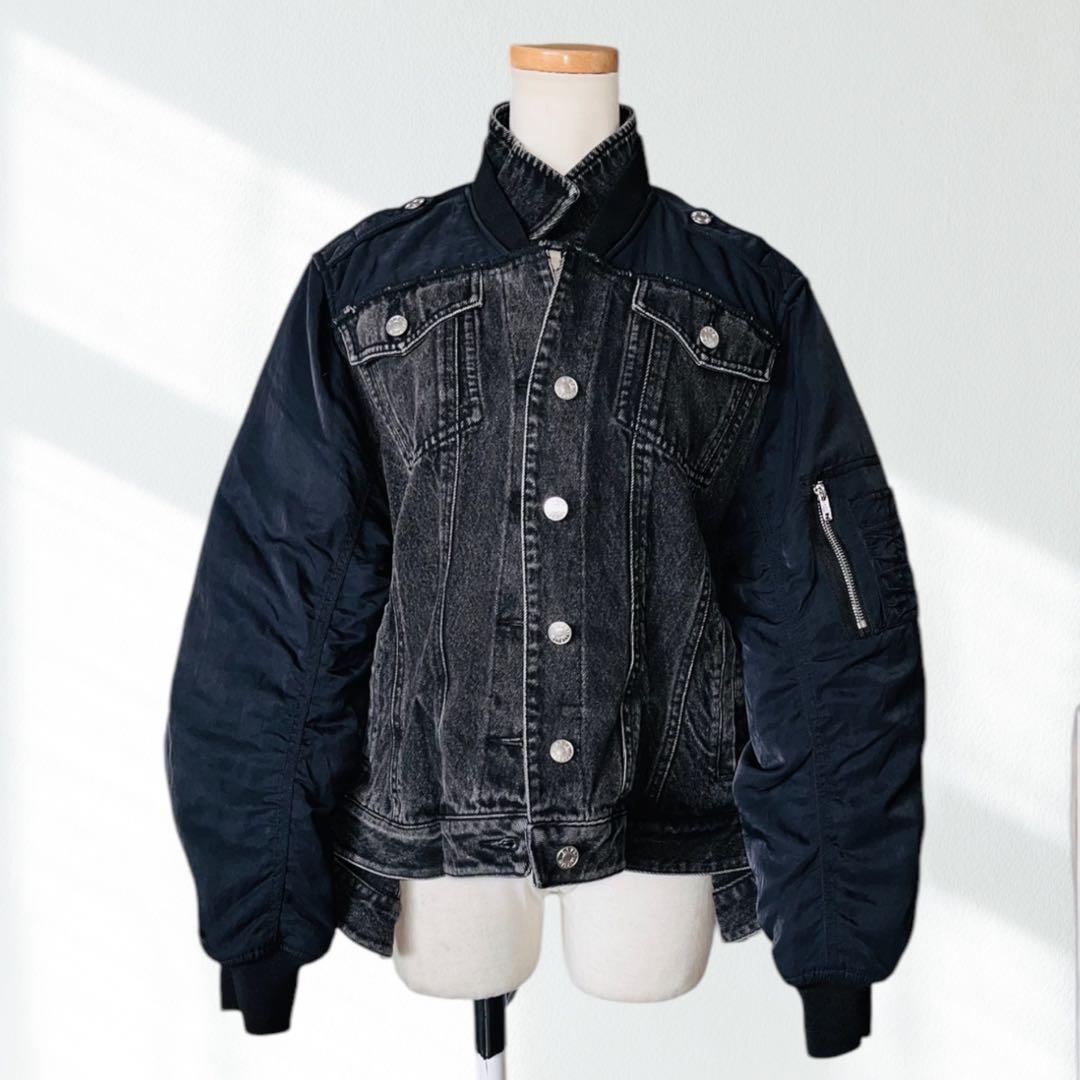定価14万 3.1 フィリップリム 黒 デニム MA-1 デニム ジャケット M