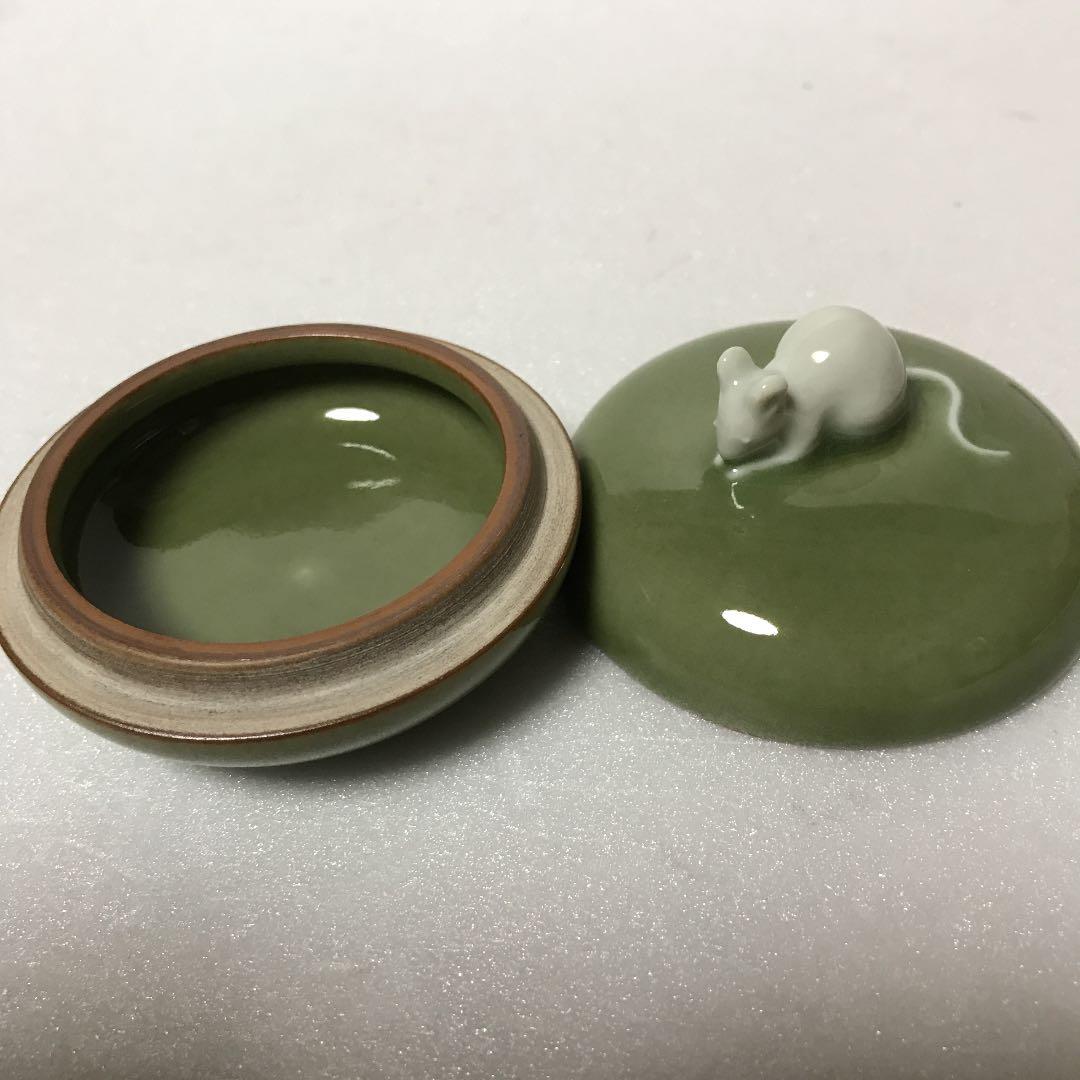 未使用　諏訪修　3代目　蘇山　香合　干支子　ネズミ　共箱　骨董品