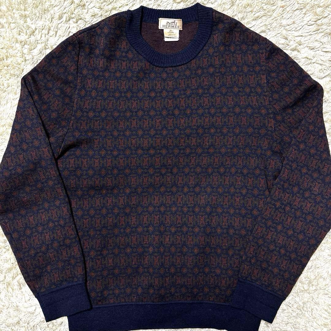 希少XL HERMES エルメス ヴィンテージ ニット セーター H柄 総柄