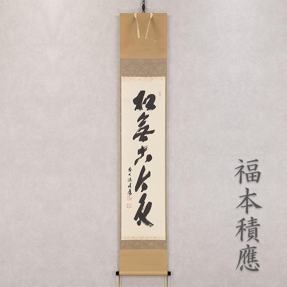 掛軸 茶掛 一行書 福本積應「松無古今色」共箱 大徳寺派 招春寺・宝林寺住職