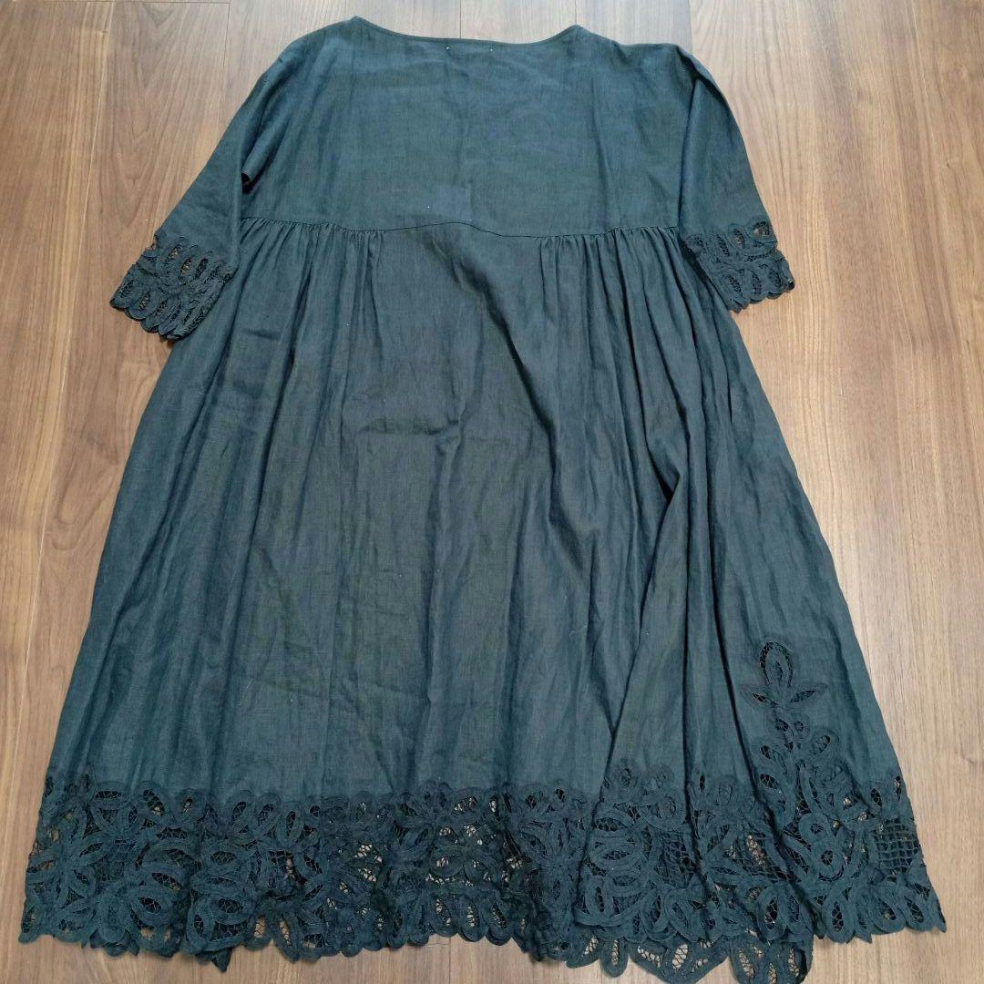 ハウスオブロータス　バテンレースワンピース　麻　リネン