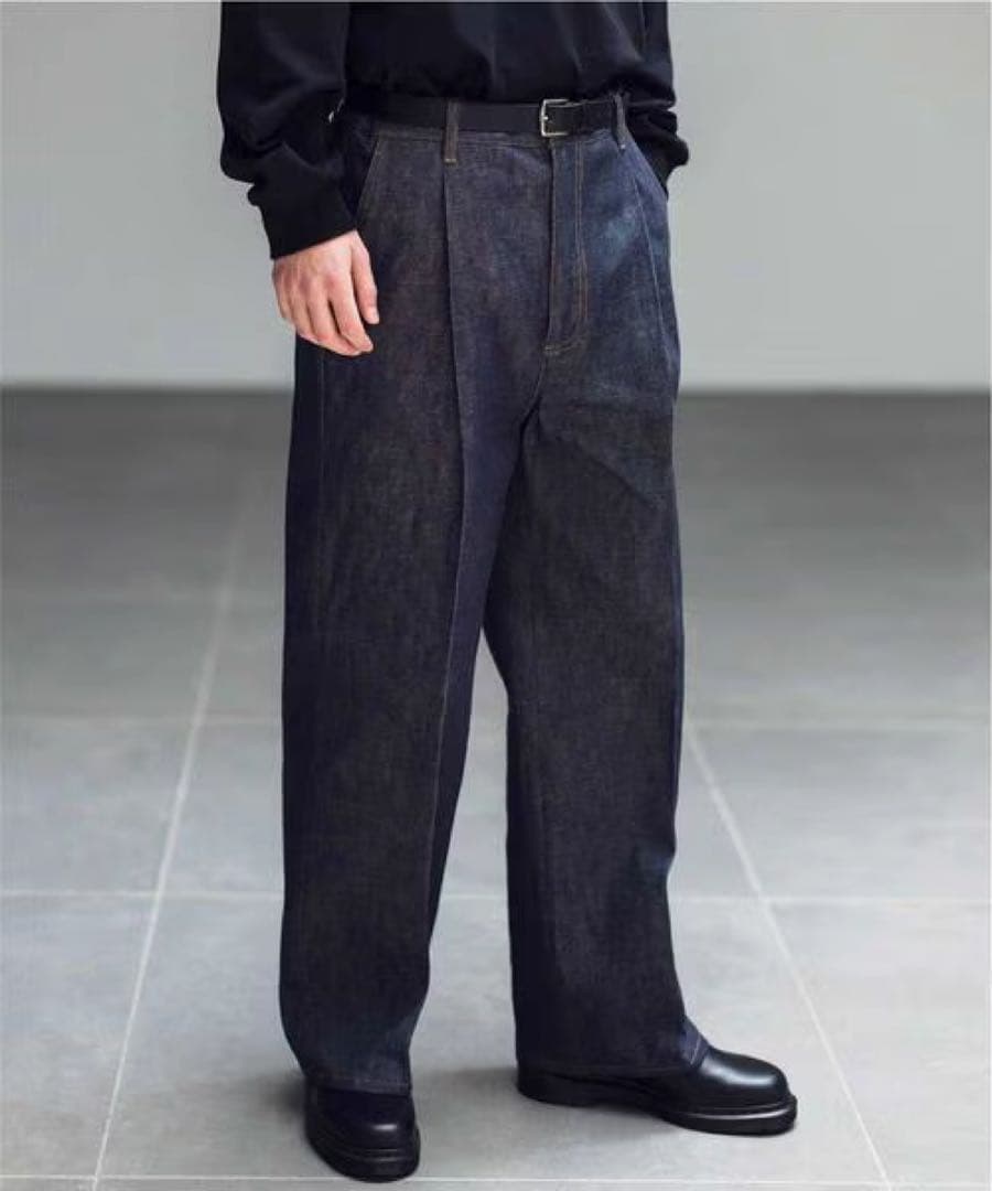 MONKEY TIME ワンプリーツ ストレート エイジレス デニム パンツ