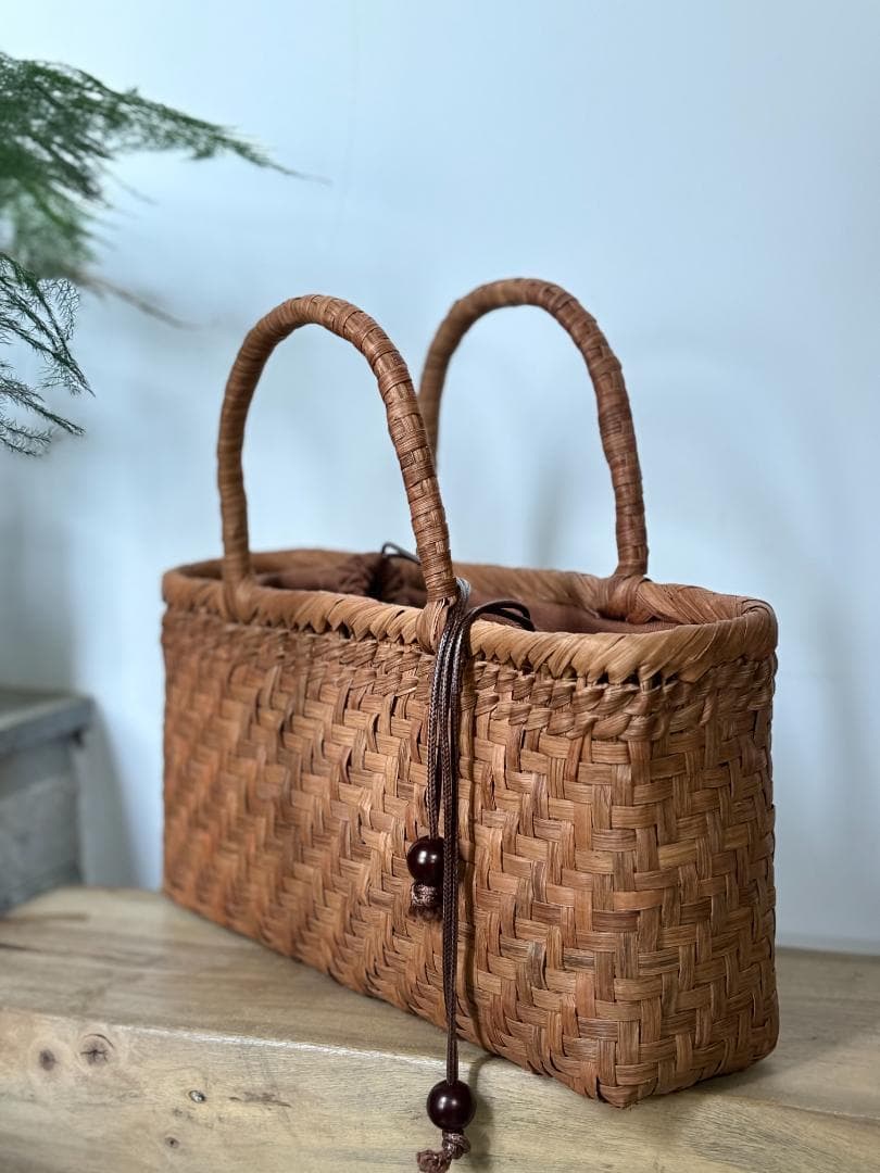 山葡萄 かごバッグ 手作り 網代編み 籠 手提げ 内布あり