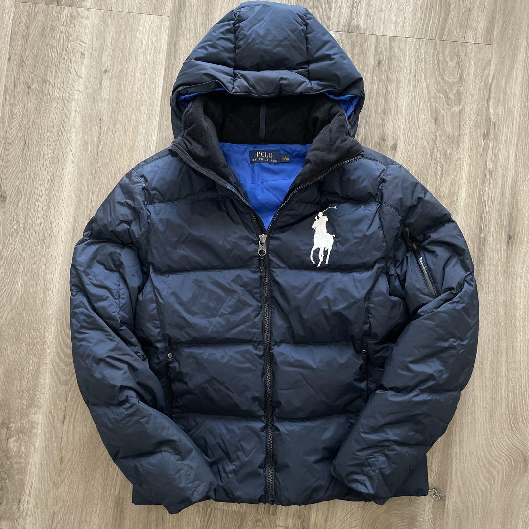 【美品】ポロラルフローレン ダウンジャケット ビッグポニー 紺 青　フード