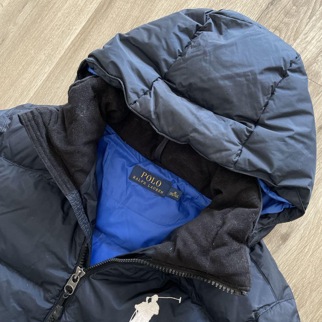 【美品】ポロラルフローレン ダウンジャケット ビッグポニー 紺 青　フード