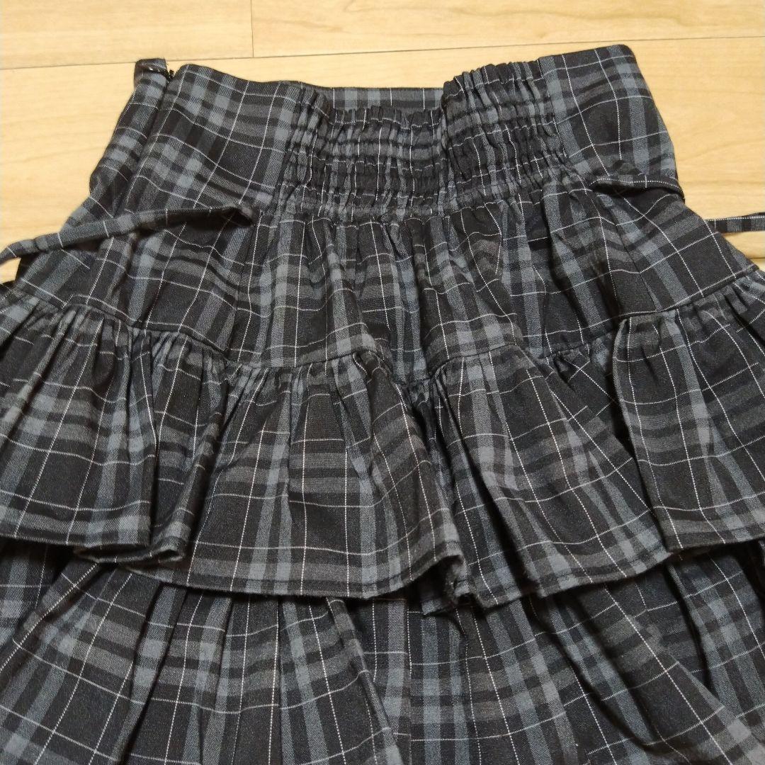pium サイドリボンティアードスカート チェック柄フリルミニスカート