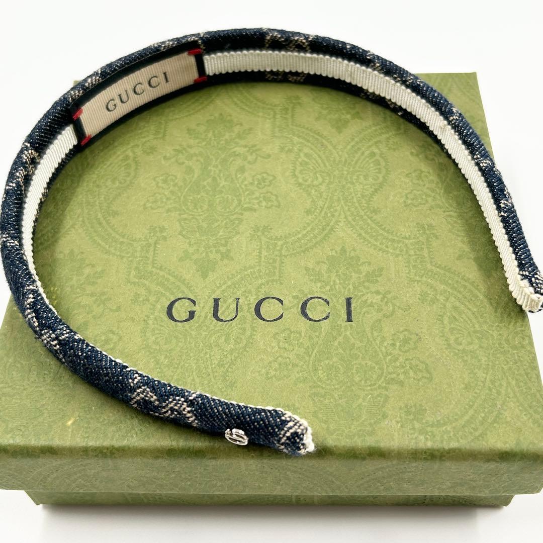 希少✨　グッチ　カチューシャ　エコウォッシュドデニム　マーモント　GGロゴ