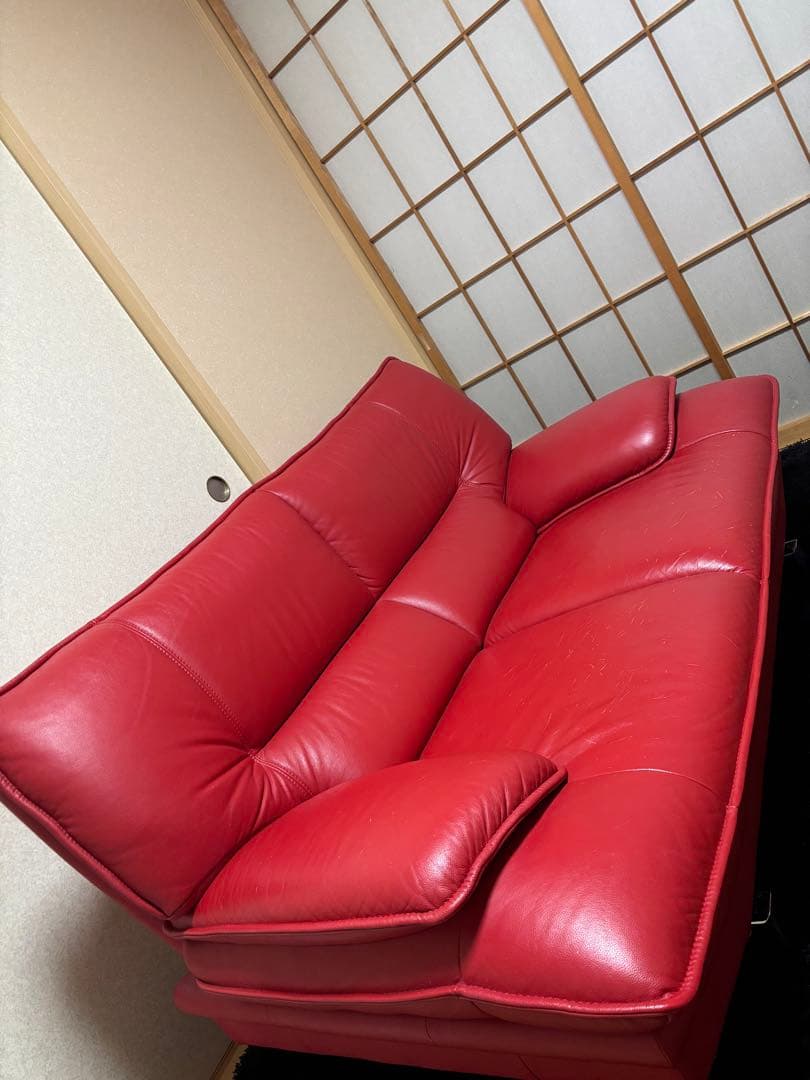 本革 レザー 2人掛け ソファ 掘り出し物 赤革　定価15万円