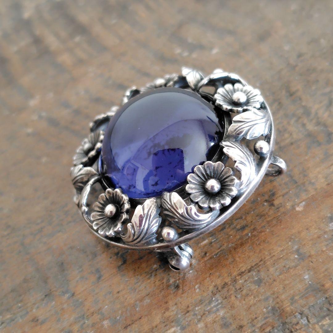 N.E.from シンセティックサファイア シルバー ブローチ ペンダント