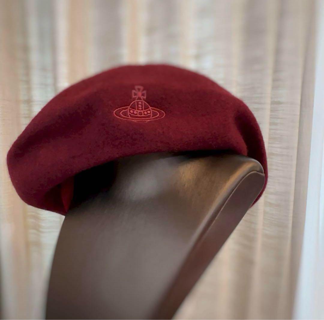 ラスト！日本製ヴィヴィアンウエストウッド　オーブ刺繍　ベレー帽　ワインレッド