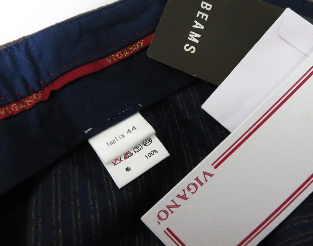 VIGANO フランネル ウール 2プリーツ スラックス 44 ライトブラウン