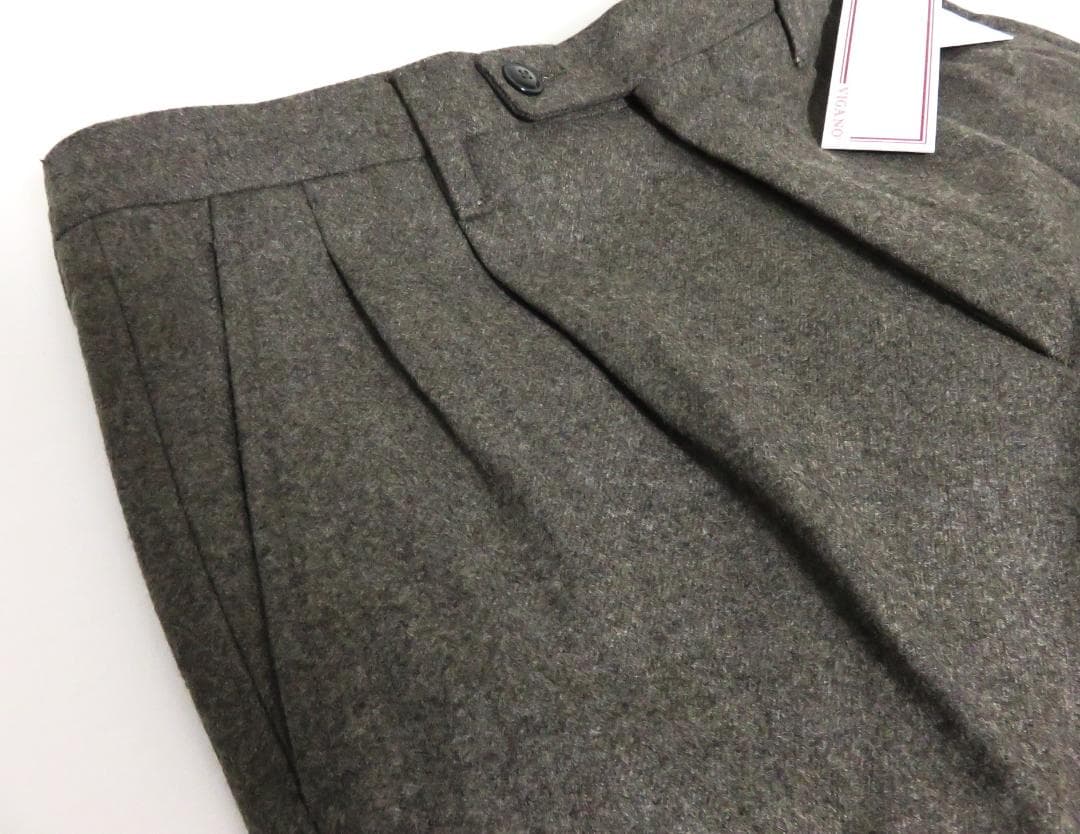 VIGANO フランネル ウール 2プリーツ スラックス 44 ライトブラウン