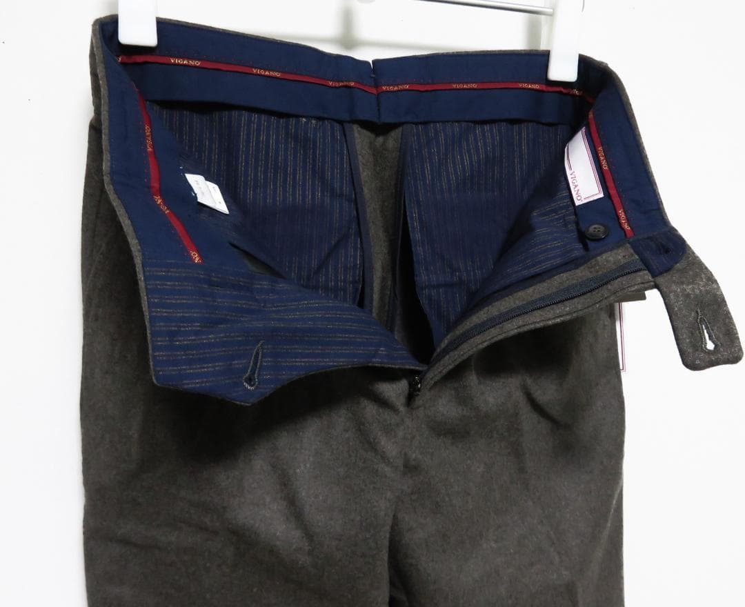 VIGANO フランネル ウール 2プリーツ スラックス 44 ライトブラウン