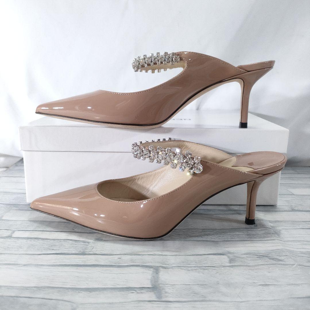 保存袋付き極美品✨ジミーチュウ　エナメルミュール　ビジュー　ピンクベージュ