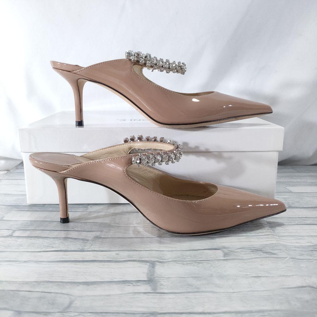 保存袋付き極美品✨ジミーチュウ　エナメルミュール　ビジュー　ピンクベージュ