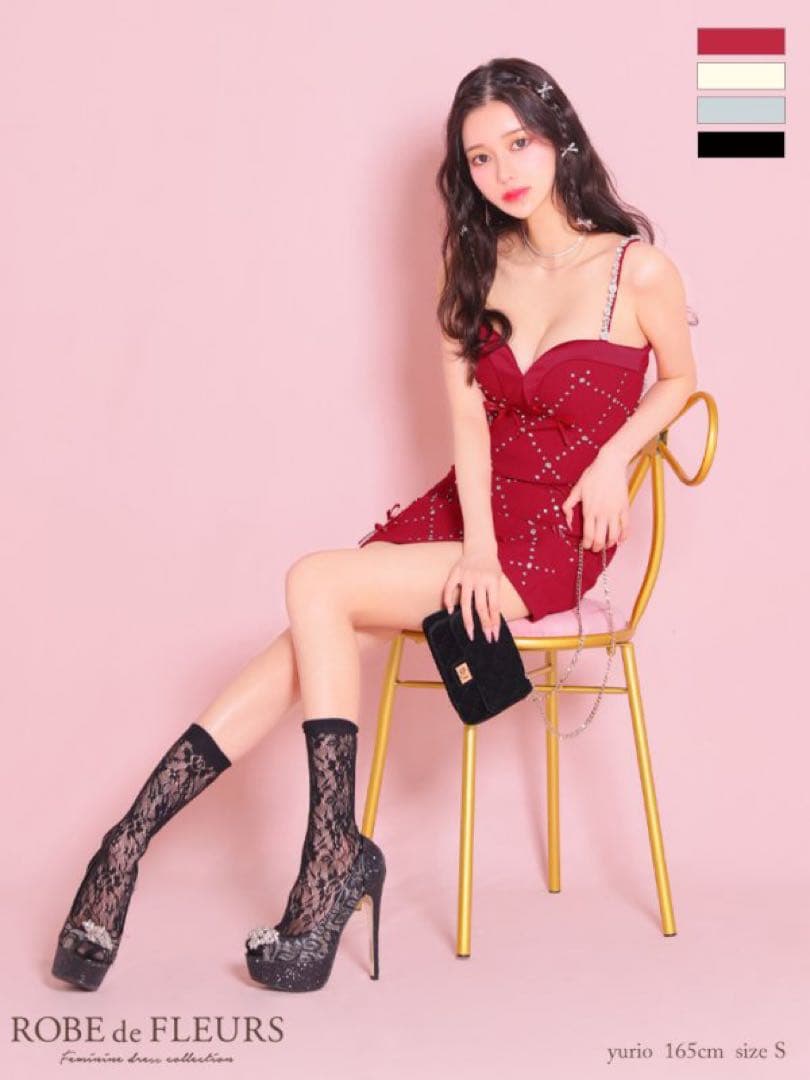 ROBE de FLEURSサテンリボンビジューセットアップミニドレス