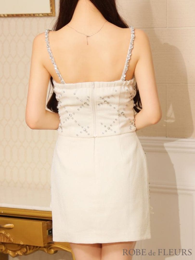 ROBE de FLEURSサテンリボンビジューセットアップミニドレス