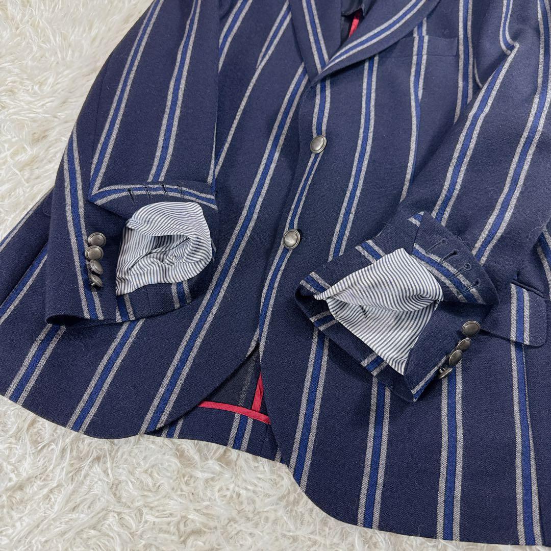 【イタリア製】ハケットロンドン 銀ボタン ストライプ テーラードジャケット 40