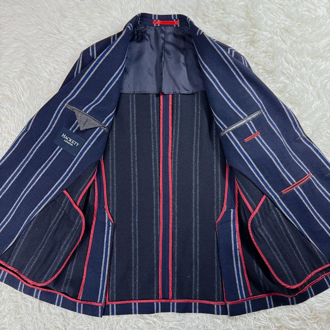 【イタリア製】ハケットロンドン 銀ボタン ストライプ テーラードジャケット 40