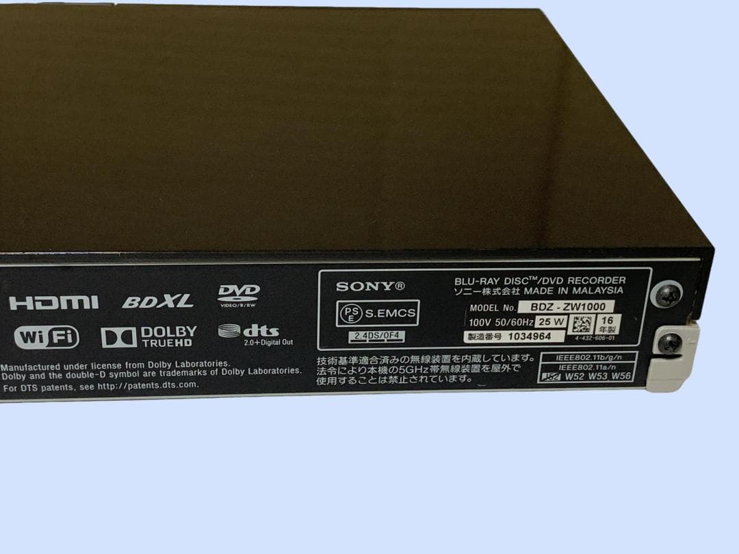 M6583 SONY☆HDD/BDレコーダー☆BDZ-ZW1000
