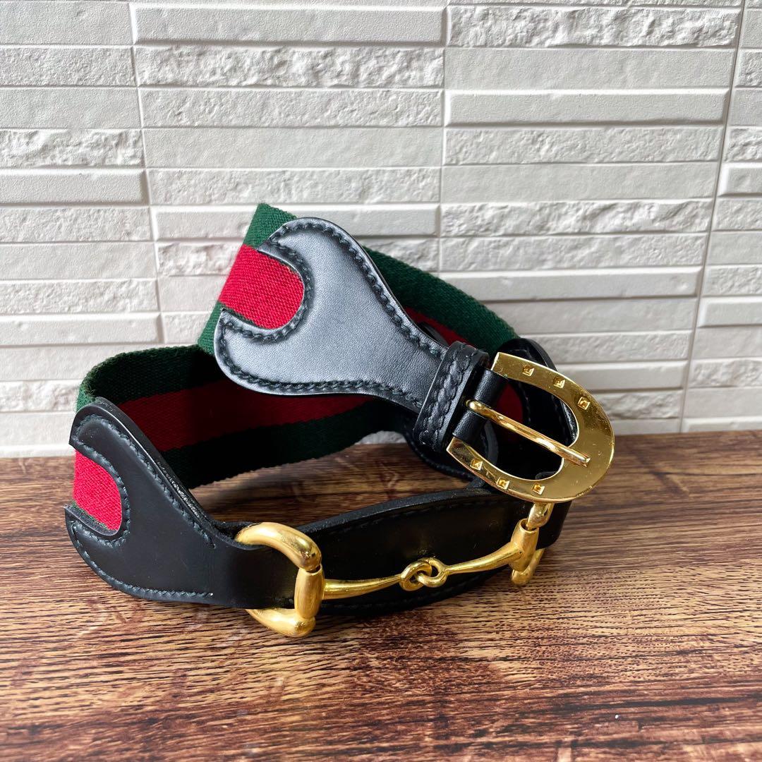 レア グッチ シェリー ライン ホースビット コットン × レザー ベルト