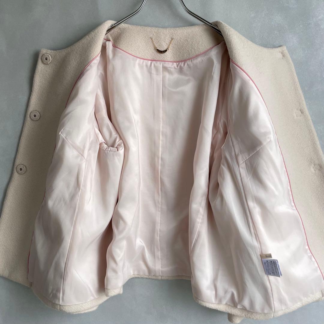 美品✨ローズティアラ　大きいサイズ46 ウールアンゴラ　フレア袖コート　薄ピンク