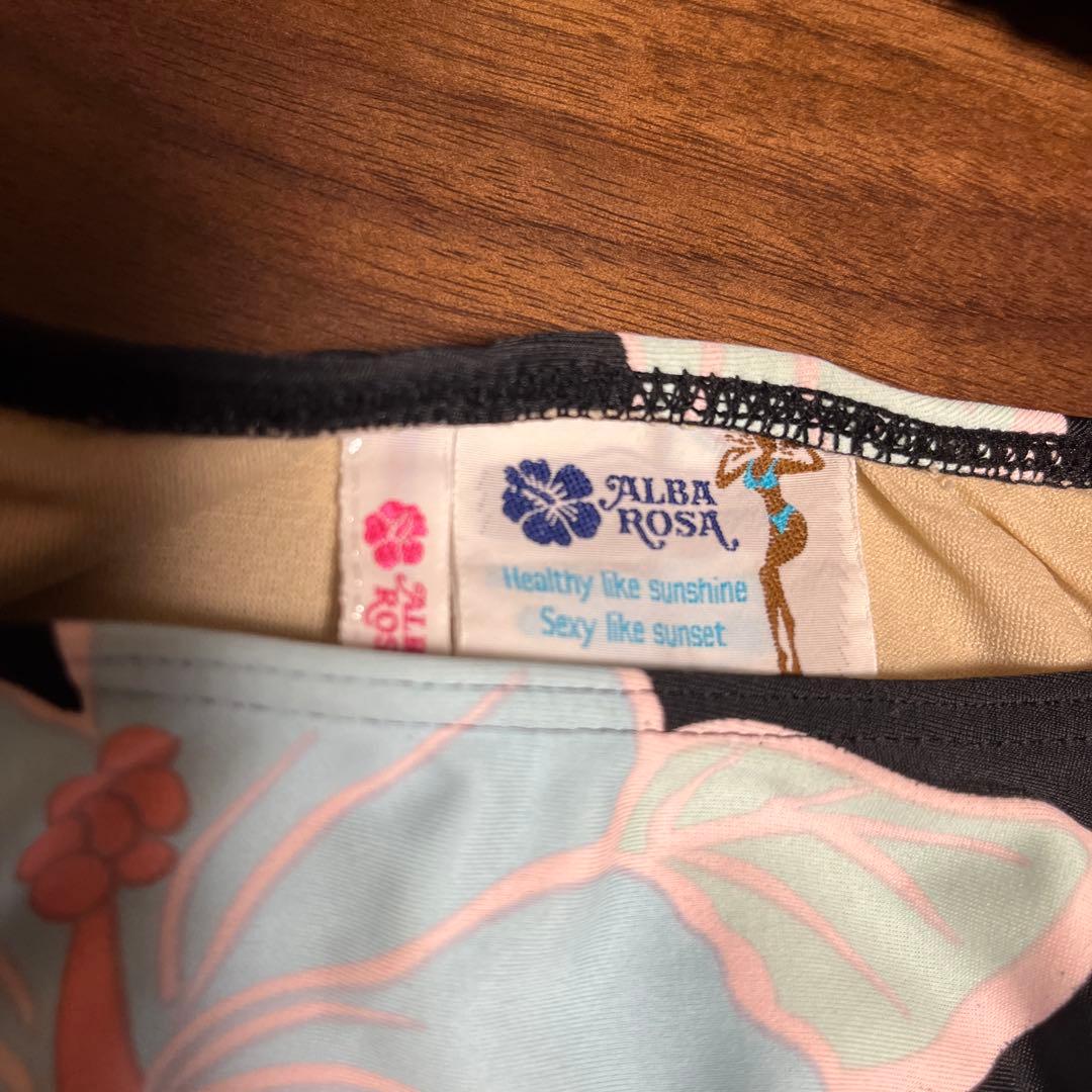 ALBAROSA ハイビスカス柄 水着 F 黒×ピンク