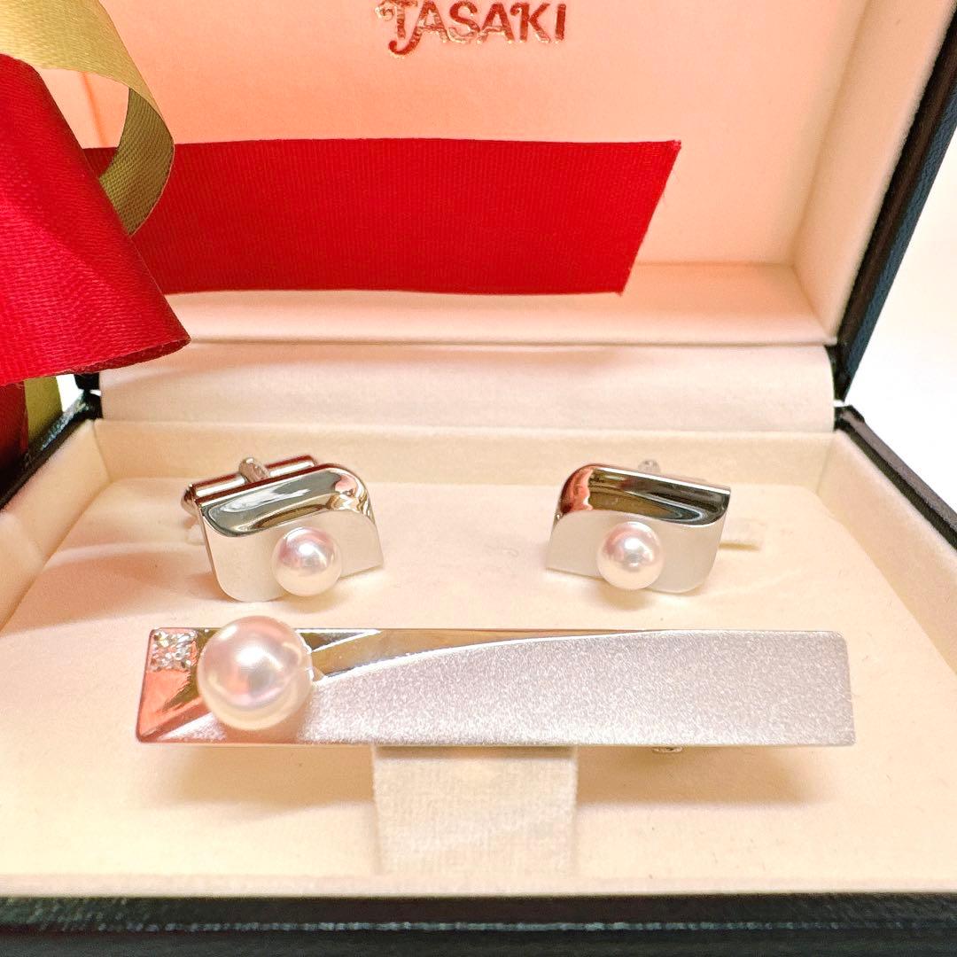 TASAKI 田崎真珠　アコヤパール&ダイヤ0.04　カフス　ネクタイピン