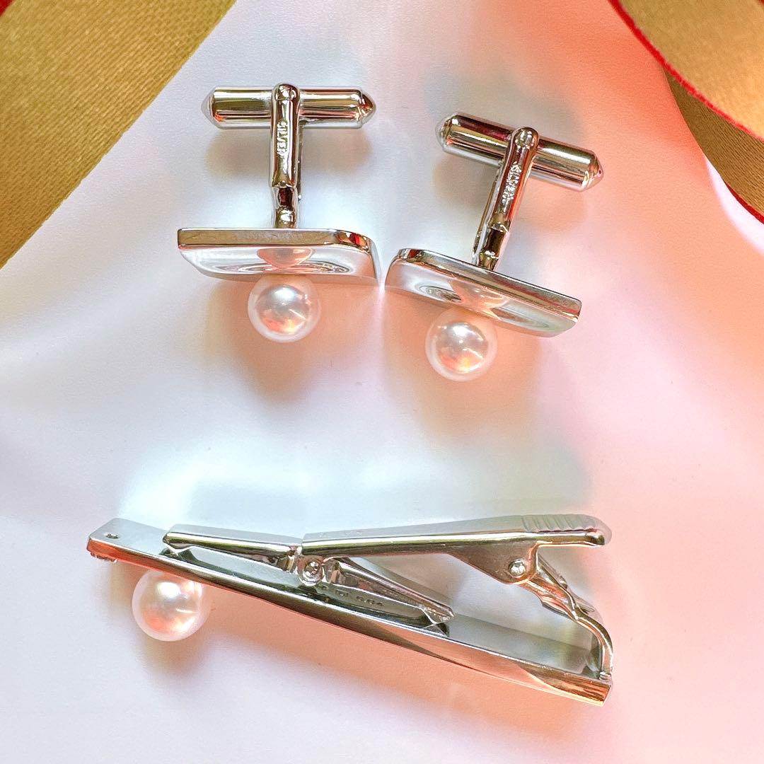 TASAKI 田崎真珠　アコヤパール&ダイヤ0.04　カフス　ネクタイピン