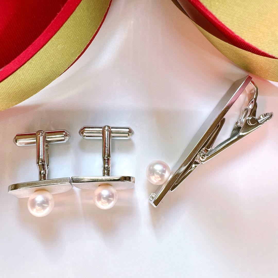 TASAKI 田崎真珠　アコヤパール&ダイヤ0.04　カフス　ネクタイピン