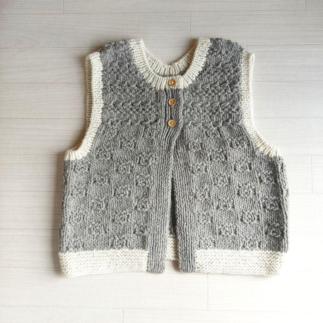 SM2＊ tsuharu ＊ペルーニット手編み前後着ベスト＊ベージュ★ 新品 ★