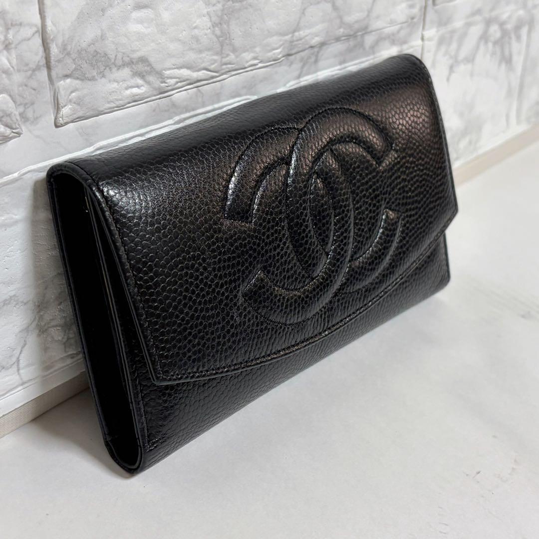 【CHANEL 】シャネル 長財布 キャビアスキン ココマーク ブラック