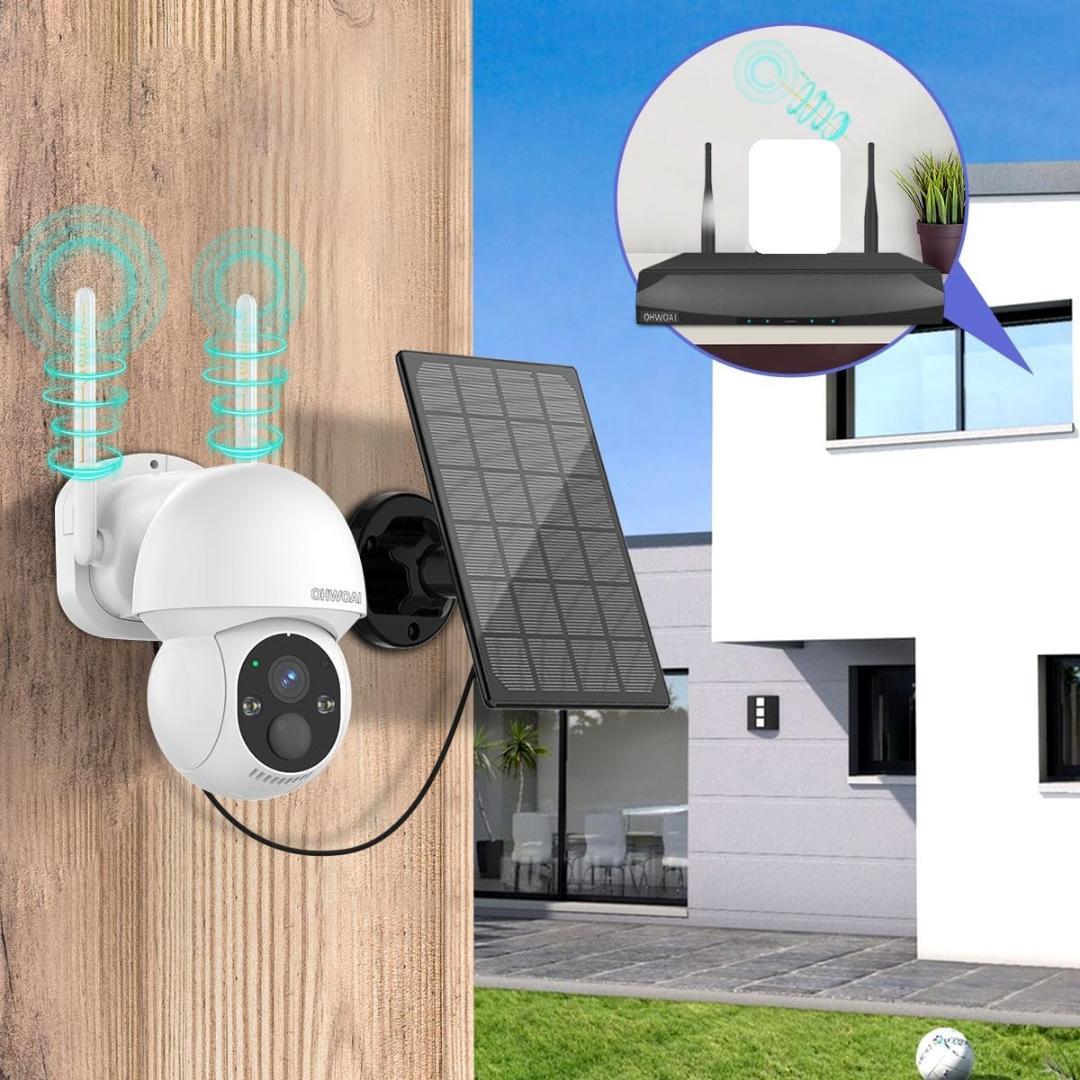 ワイヤレス＆ソーラー　防犯カメラ　2台　パンチルト機能　双方向通話　IP66