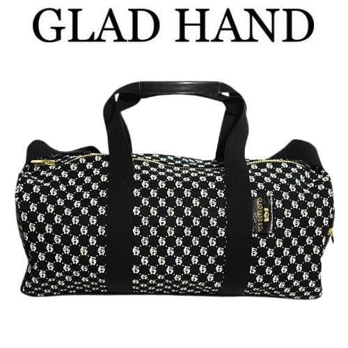 極美品 GLADHAND スピークイージーモノグラム総柄 ドラムバッグ ブラック