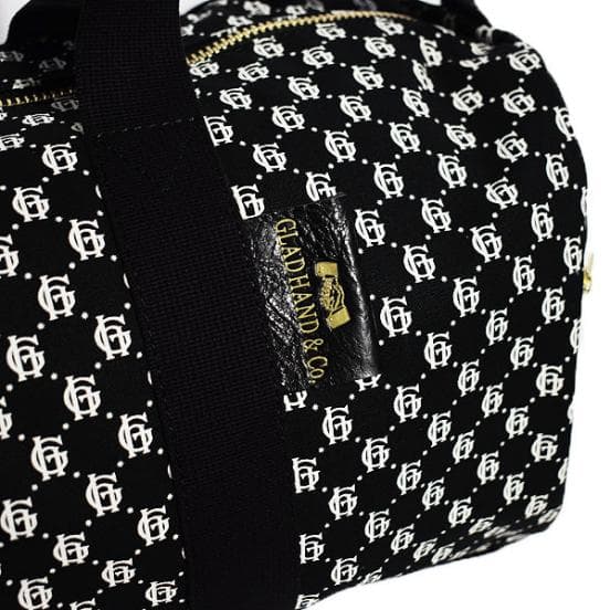 極美品 GLADHAND スピークイージーモノグラム総柄 ドラムバッグ ブラック