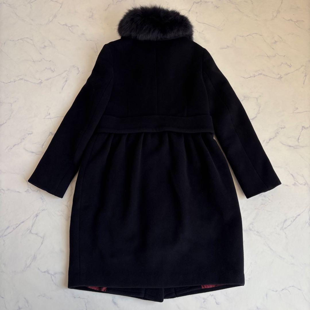 Sov. ソブ ブルーフォックスファー付 アンゴラロングコート 38 紺
