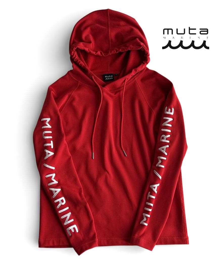 新品同様 mutaムータ ゴルフ 裏起毛 袖ロゴストレッチ プルオーバーパーカー