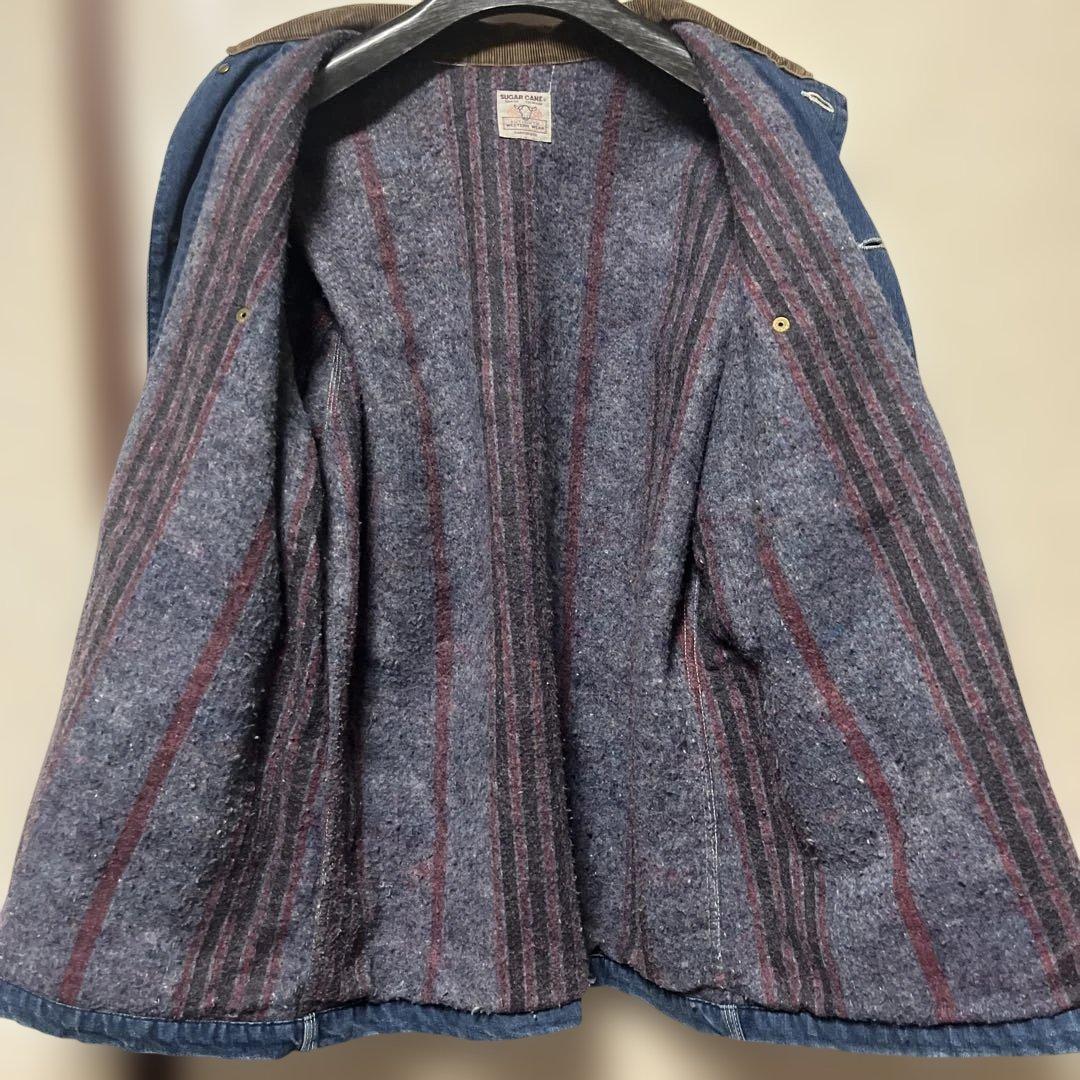 SUGAR CANE デニムカバーオール コーデュロイ襟 ブランケット付き