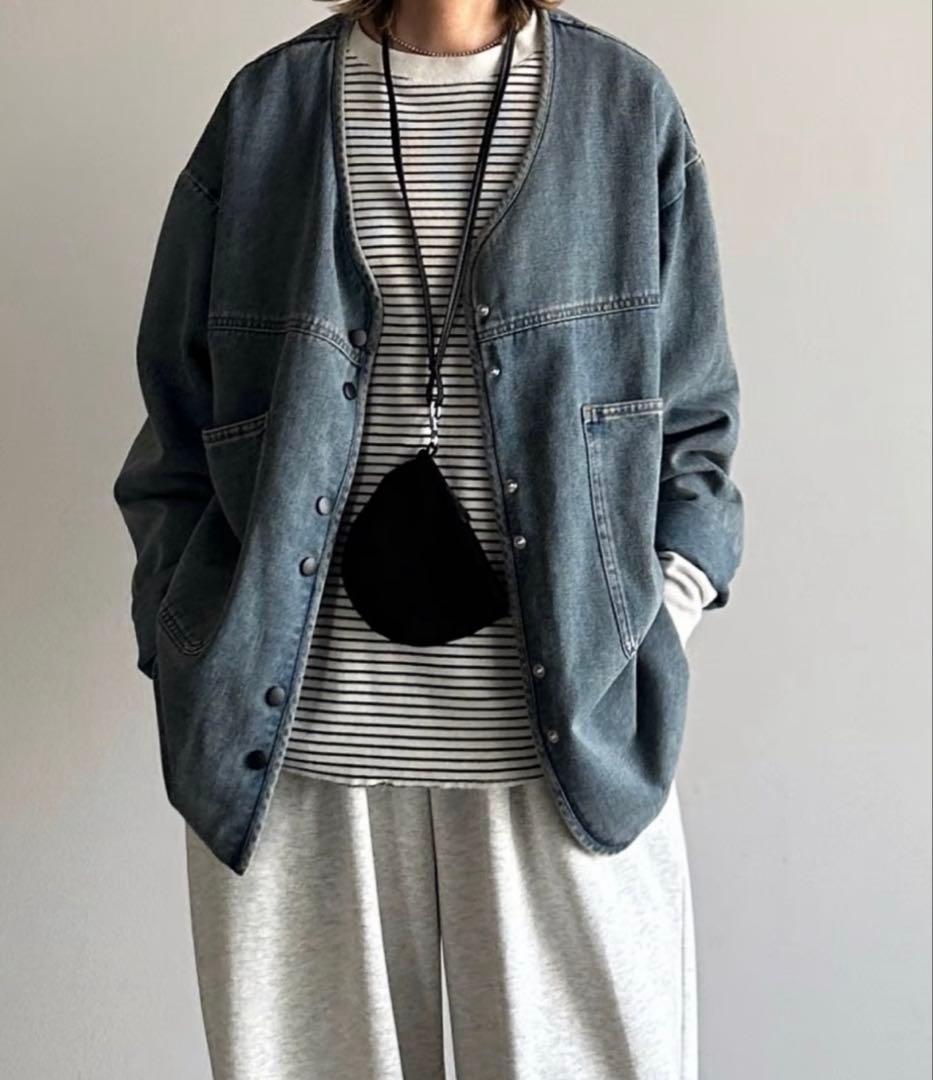 新品タグ付きarulle Ｖカラーデニムジャケット ライトブルー